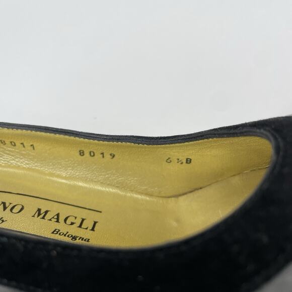 Bruno Magli Size 6.5 Suede Leather High Heels Colorblock Black Gray Slip On Shoe - Picture 7 of 9